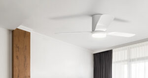Anglesea low-profile ceiling fan with light on