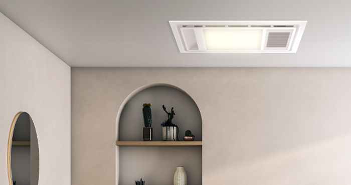 Zurich 3 in 1 Bathroom Heater installed in stylish bathroom ceiling