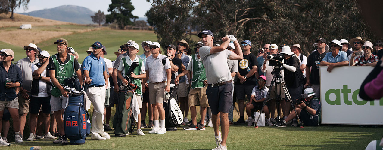 Cathedral Hero 8 Pro golfer tees off in front of crowd