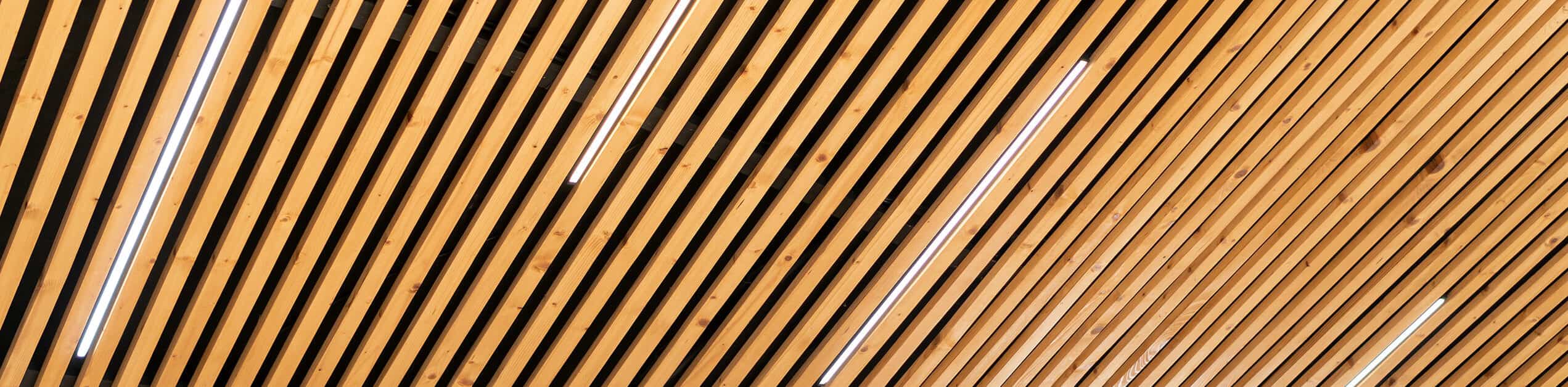 Wooden ceiling battens with LED strips