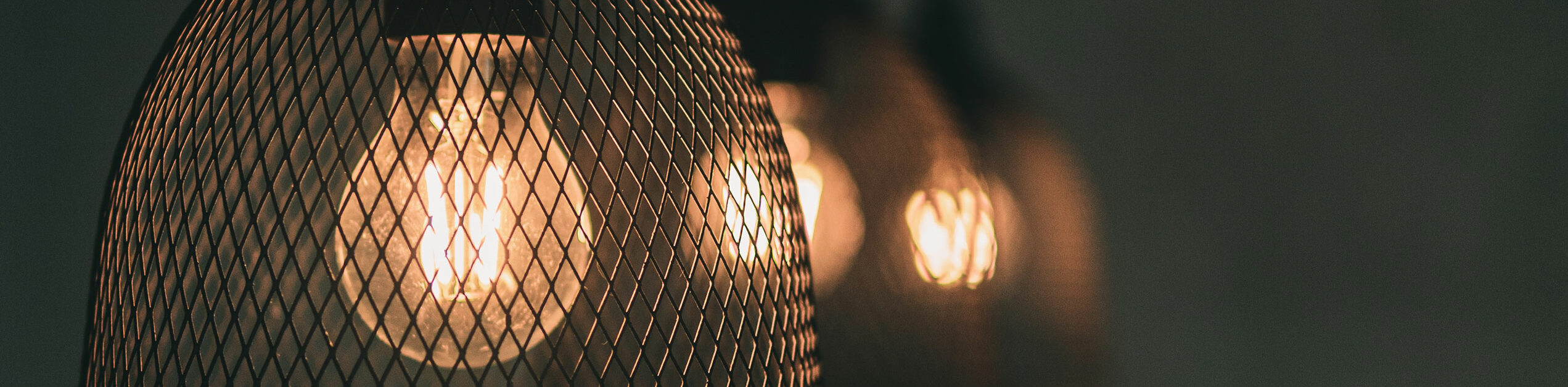 Warm filament pendant lamps with black wire shade