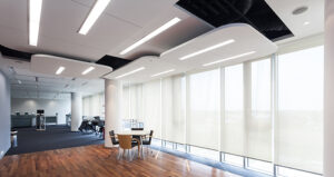 Office breakout area with LED panels