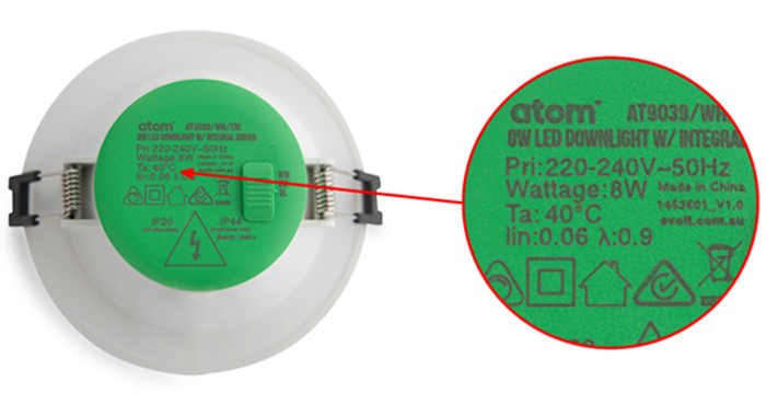 Downlight rear specification label